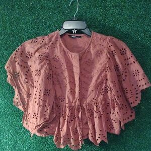 Nuon Rust Ruffled Crop Blouse with Mandarin Collar